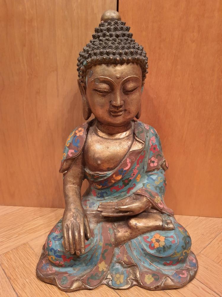 Buddha, Bronze-Cloisonné-Figur - Tibet - Mitte 20. Jahrhundert