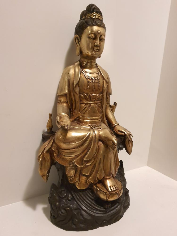 Messing-Statue, (58cm) Göttin Guanyin  - China - Mitte 20. Jahrhundert