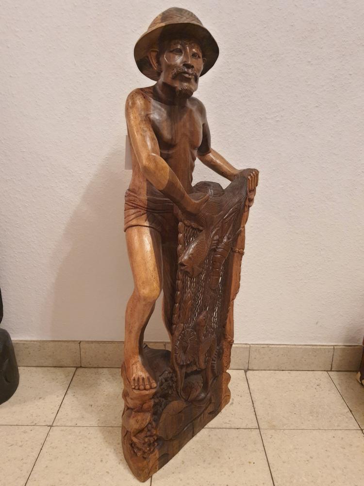 Holz-Figur, (110cm) Fischer - Bali - 20. Jahrhundert