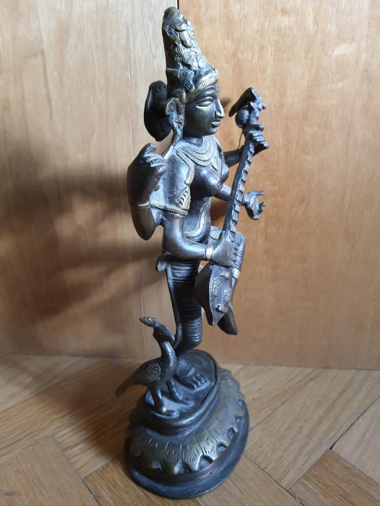 Göttin Sarasvati, Bronze-Figur -Indien - Anfang 20. Jahrhundert