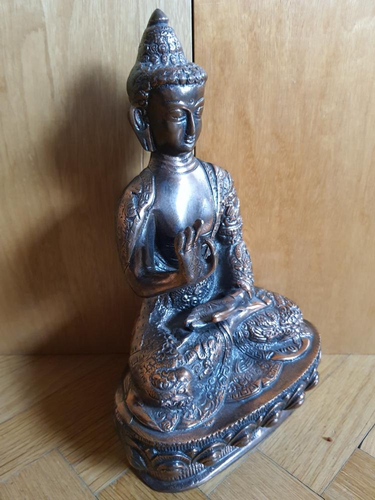 Buddha-Figur, Kupfer/Zinn - Indien - Mitte 20. Jahrhundert