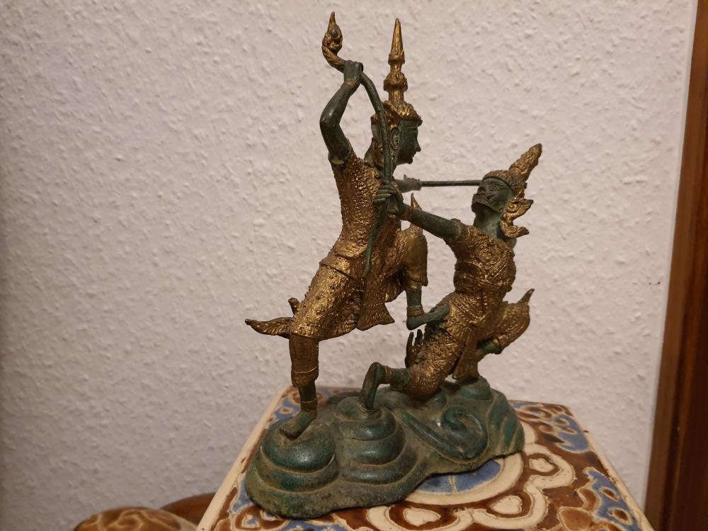 Bronze-Figur, Hanuman und Rama  - Thailand - 20, Jahrhundert