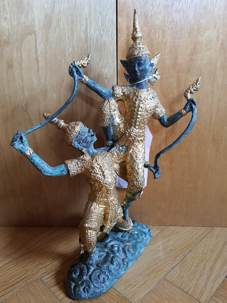 Bronze-Figur, Hanuman und Rama  - Thailand - Mitte 20. Jahrhundert