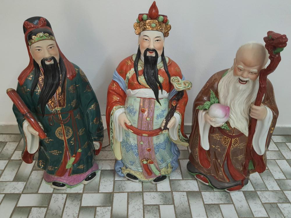 Porzellan-Figuren, Fu, Lu und Shou  - China - 20. Jahrhundert