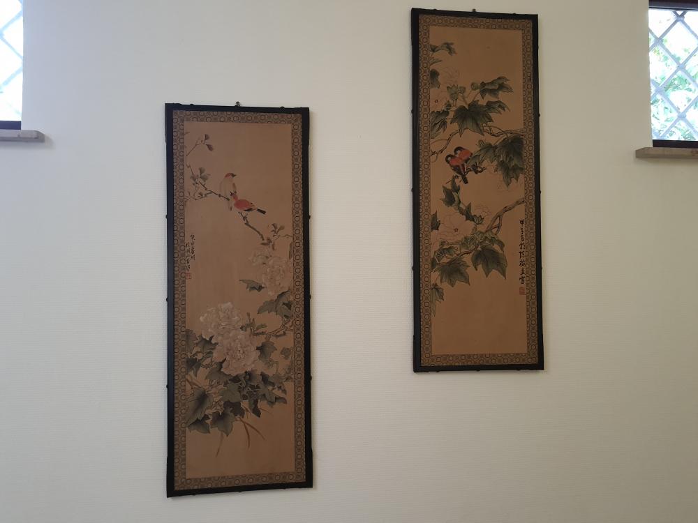 2 x Seidenmalerei, Blumen und Vögel  - China - um 1900