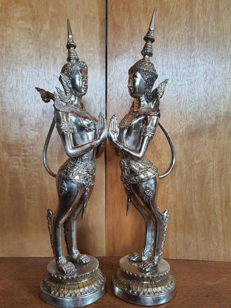 2 Bronze-Figuren, Kinnari + Kinnara  - Thailand - 20. Jahrhundert