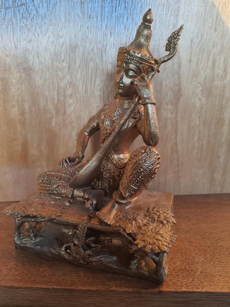 Tempel-Musiker, Bronze-Figur -Thailand - Mitte 20. Jahrhundert
