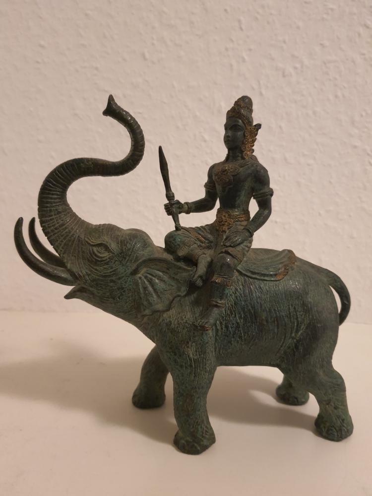 Bronze-Figur, Lord Indra auf Elefant  - Thailand - Anfang 20. Jahrhundert