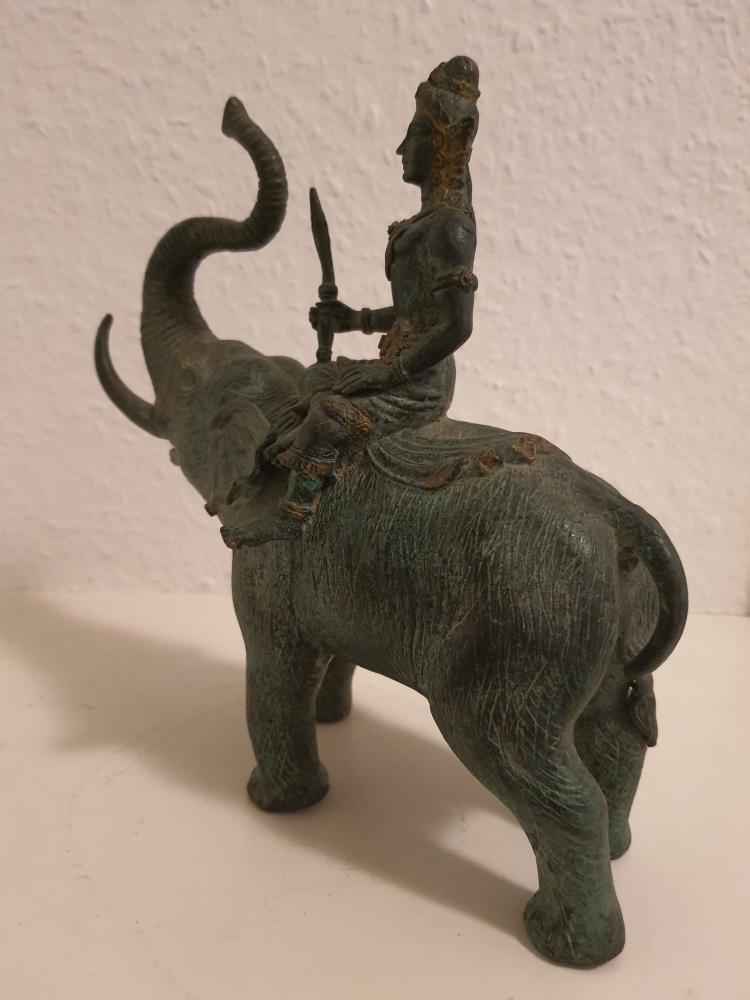 Bronze-Figur, Lord Indra auf Elefant  - Thailand - Anfang 20. Jahrhundert