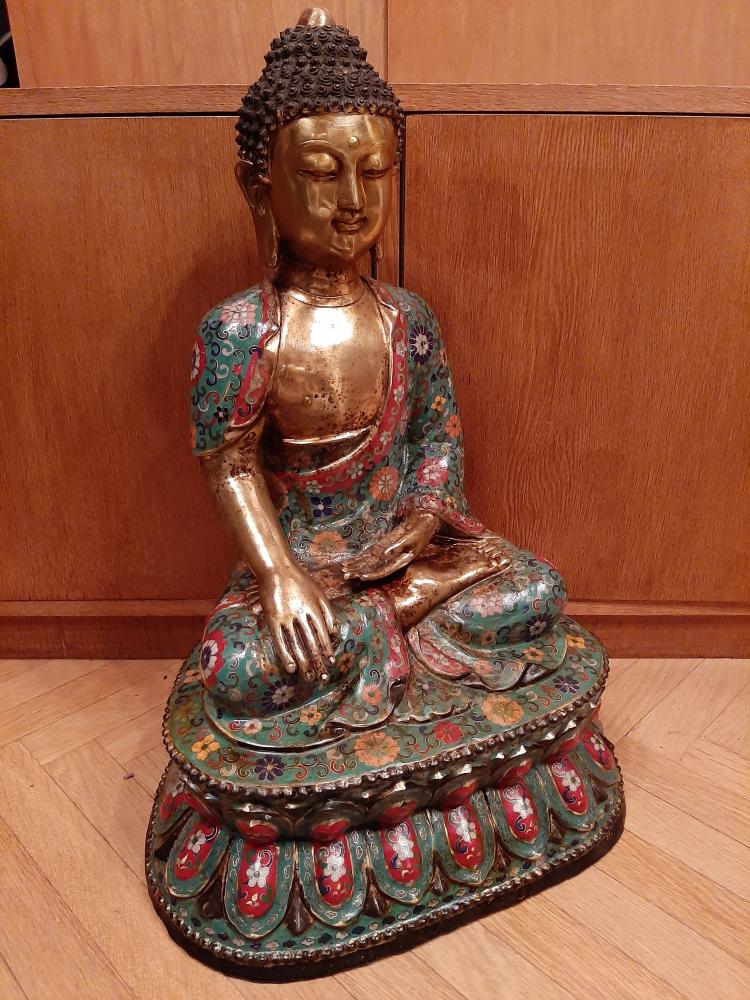 Buddha-Cloisonné, (60cm) Bronze  - Tibet - Mitte 20. Jahrhundert