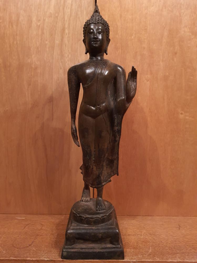 Bronze-Figur, Walking Buddha  - Thailand - 1. Hälfte 20. Jahrhundert