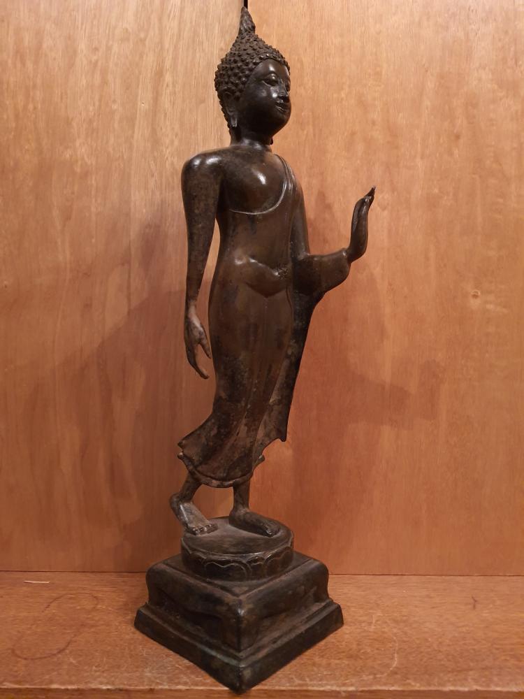 Bronze-Figur, Walking Buddha  - Thailand - 1. Hälfte 20. Jahrhundert