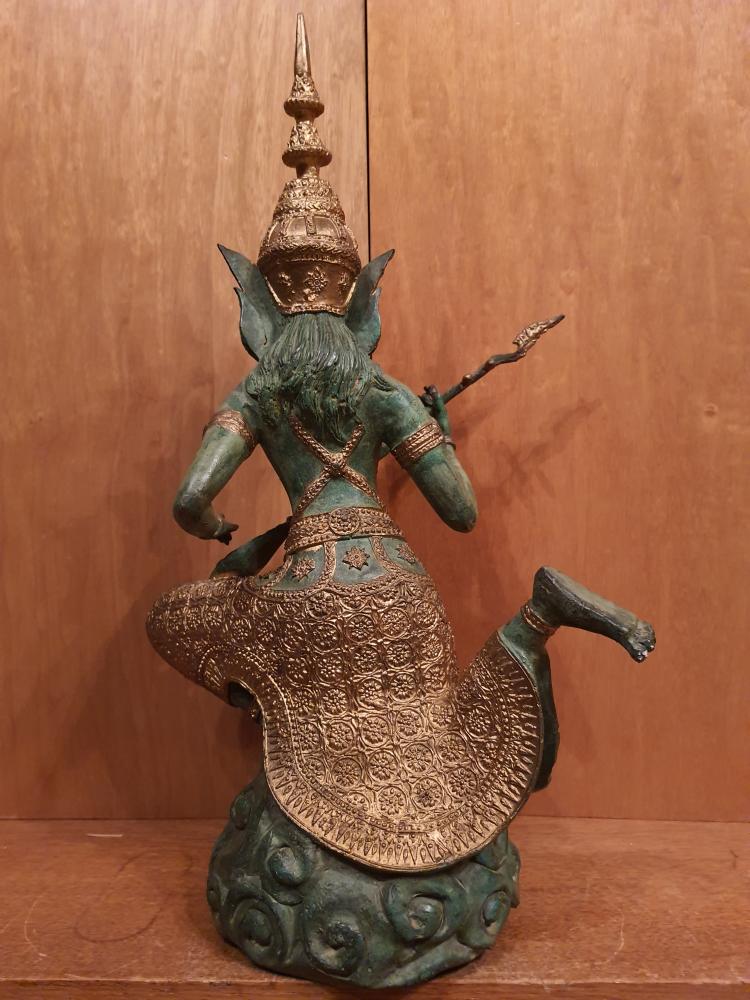 Bronze-Figur, Apsara mit Vina  - Thailand - 2. Hälfte 20. Jahrhundert