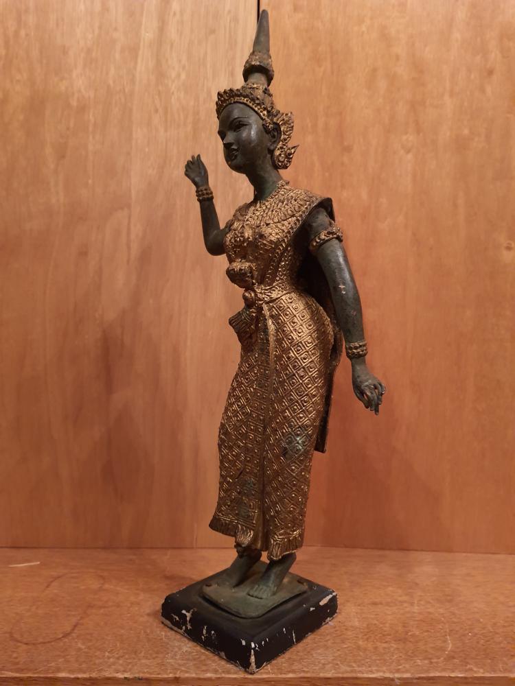 Bronze-Figur, Tempeltänzerin  - Thailand - Mitte 20. Jahrhundert