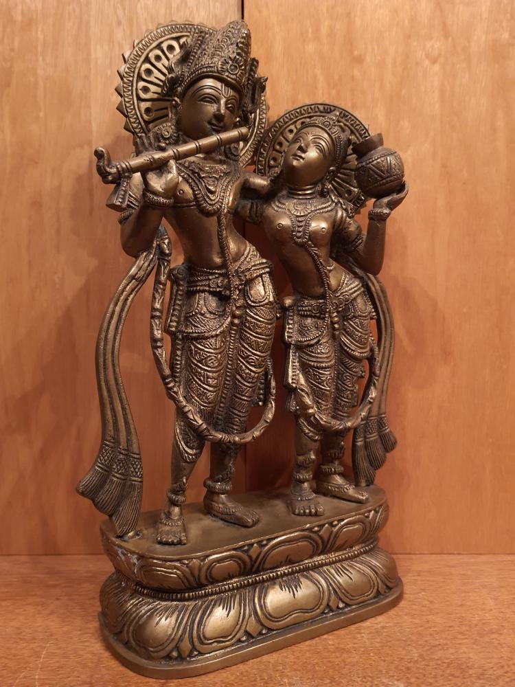 Messing-Figur, Krishna und Radha  - Indien - Mitte 20. Jahrhundert