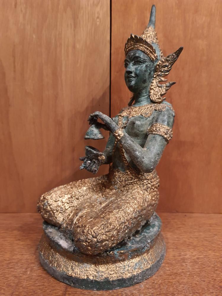 Bronze-Figur, Tempelmusikerin  - Thailand - Mitte 20. Jahrhundert