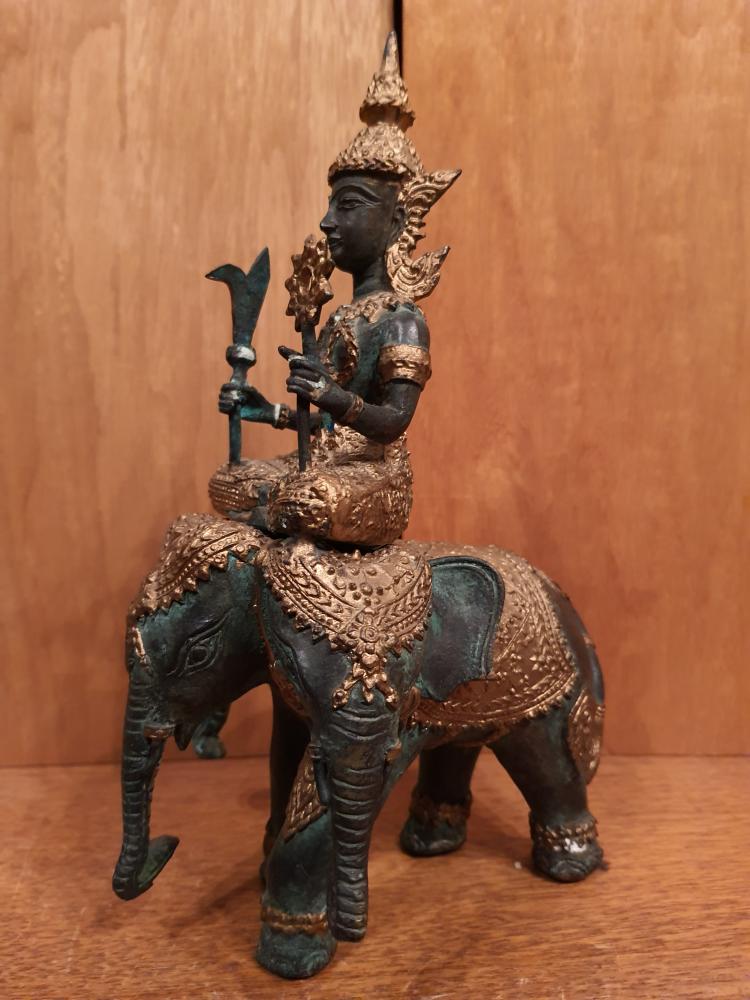 Bronze-Figur, Schiva auf 3-köpfigem Elefanten  - Thailand - Mitte 20. Jahrhundert