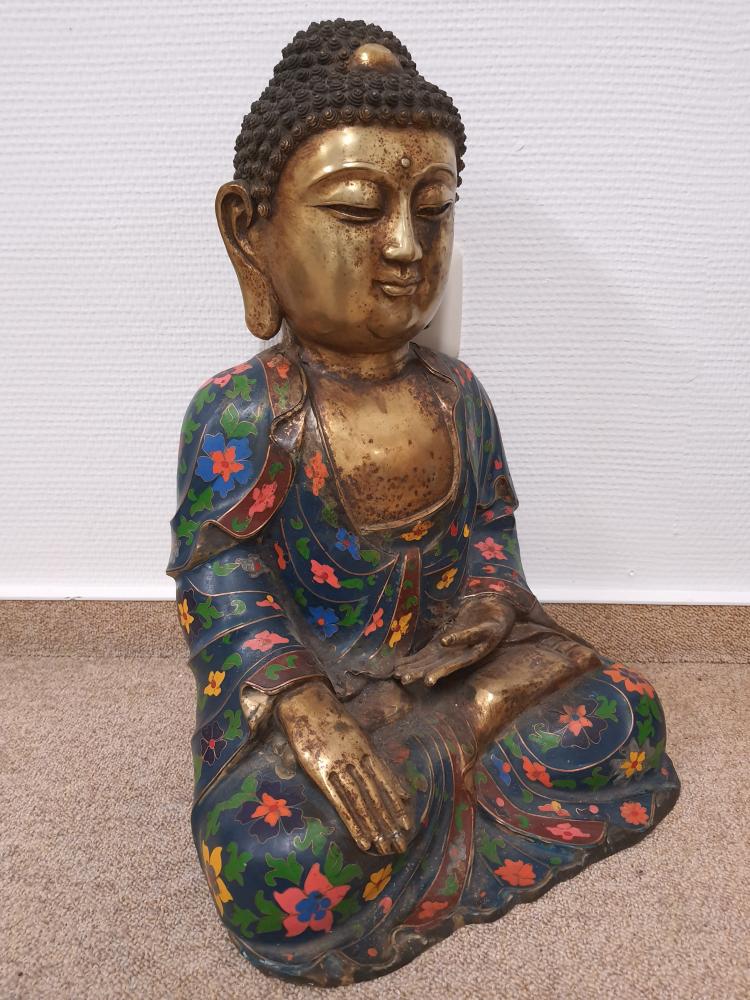 Buddha-Bronze, Cloisonné  - China - Mitte 20. Jahrhundert