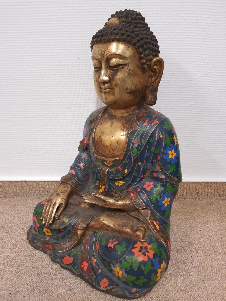 Buddha-Bronze, Cloisonné  - China - Mitte 20. Jahrhundert