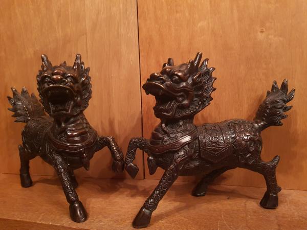2 Bronze-Figuren, Qilin  - China - Mitte 20. Jahrhundert