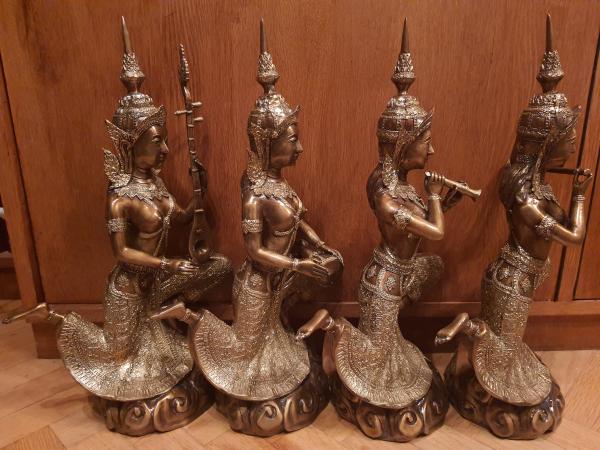 4 Bronze-Figuren, Apsara Orchester  - Thailand - Mitte 20. Jahrhundert