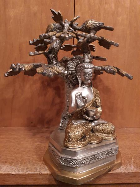 Bronze-Figur, Buddha unter Baum  - Indien - 21. Jahrhundert