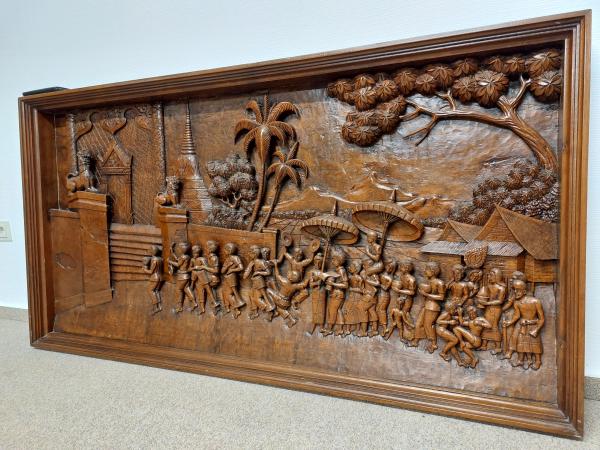 Holz-Kunstwerk, Relief - Thailand / Myanmar 1, Hälfte 20. Jahrhundert