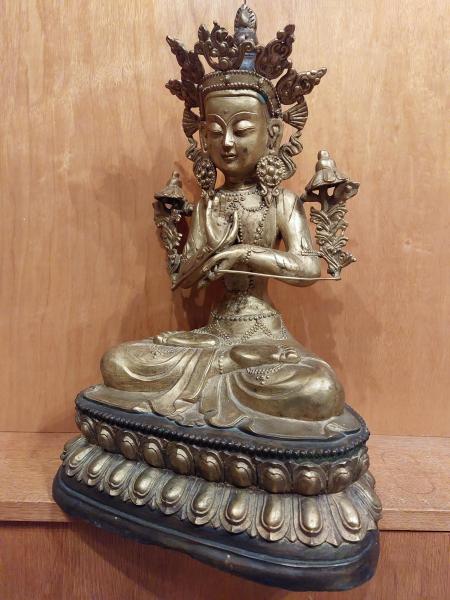 Bronze-Figur, Weiße Tara  - Nepal - Mitte 20. Jahrhundert