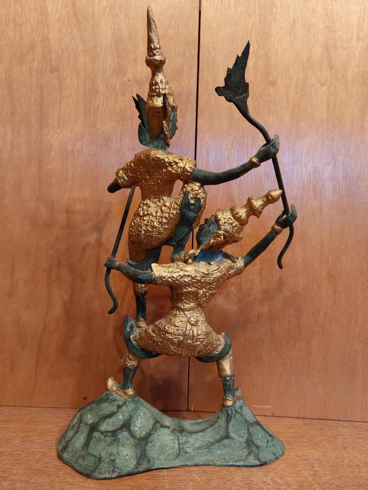 Bronze-Figur. Hanuman und Rama  - Thailand - Mitte 20. Jahrhundert