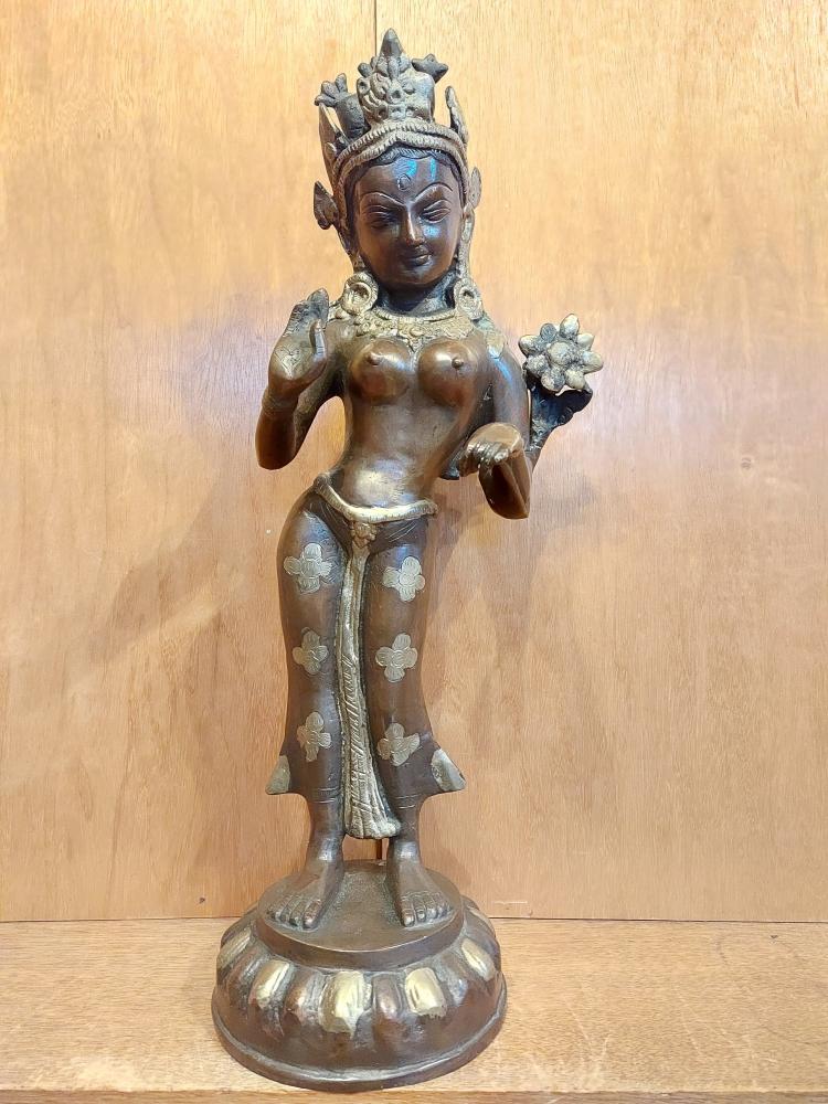 Bronze-Figur, Tara stehend  - Nepal - 20. Jahrhundert