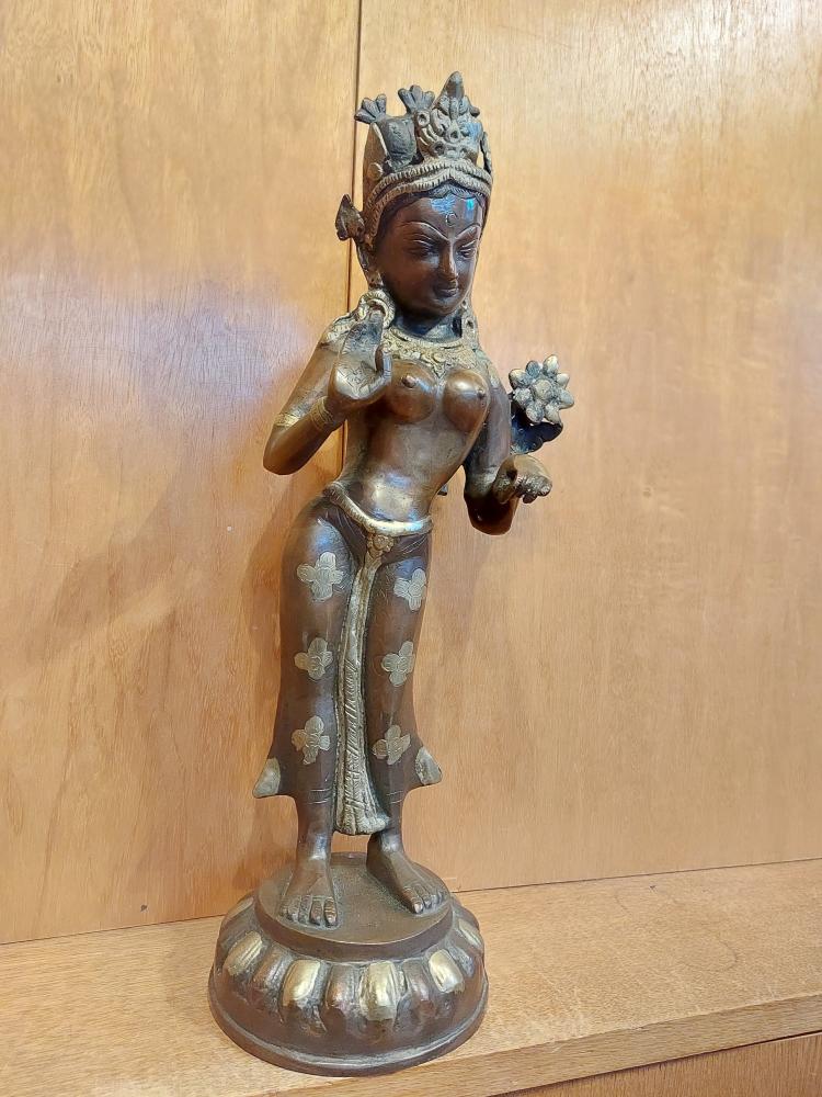 Bronze-Figur, Tara stehend  - Nepal - 20. Jahrhundert