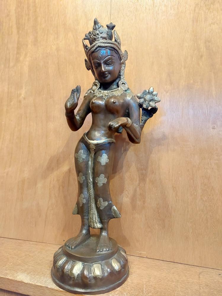 Bronze-Figur, Tara stehend  - Nepal - 20. Jahrhundert