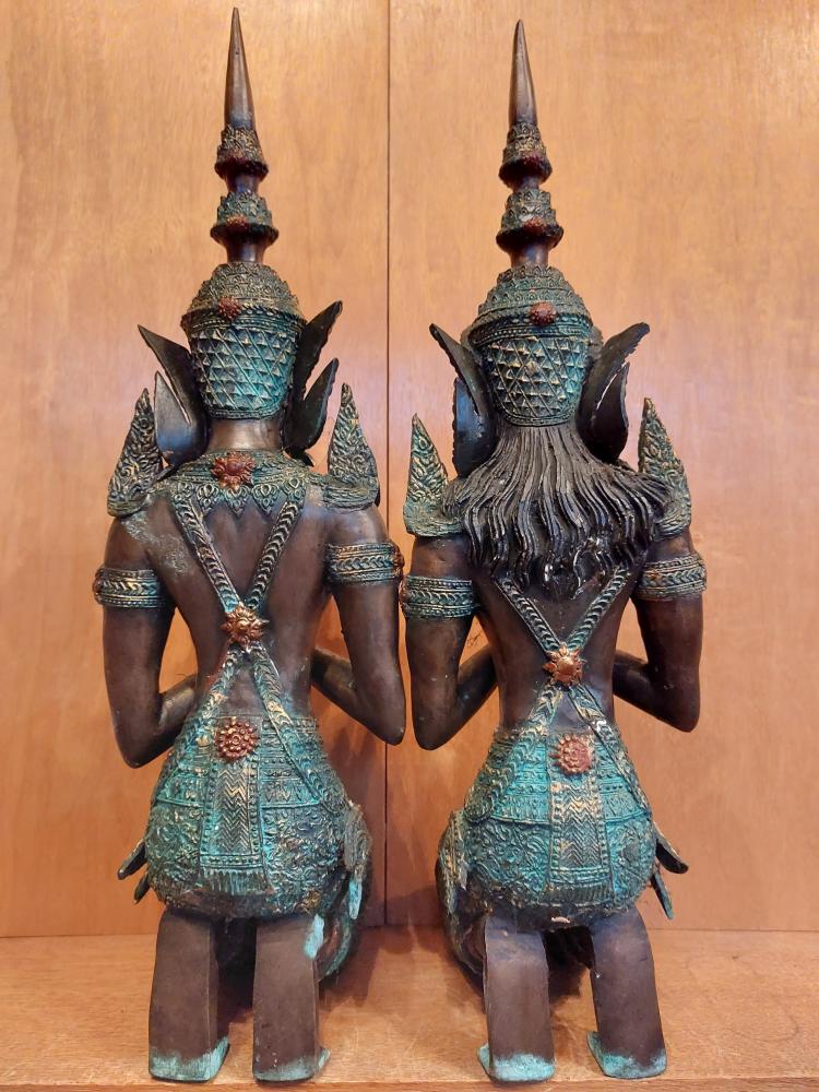 2 Gr. Bronze-Figuren, Tempelwächter  - Thailand - Mitte 20. Jahrhundert
