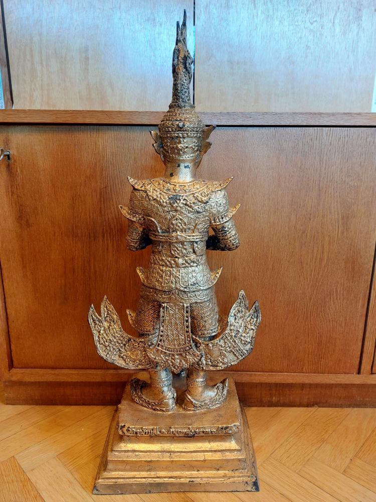 Bronze-Statue, Tempelwächter Thao Wessuwan (68cm) - Thailand - 20. Jahrhundert