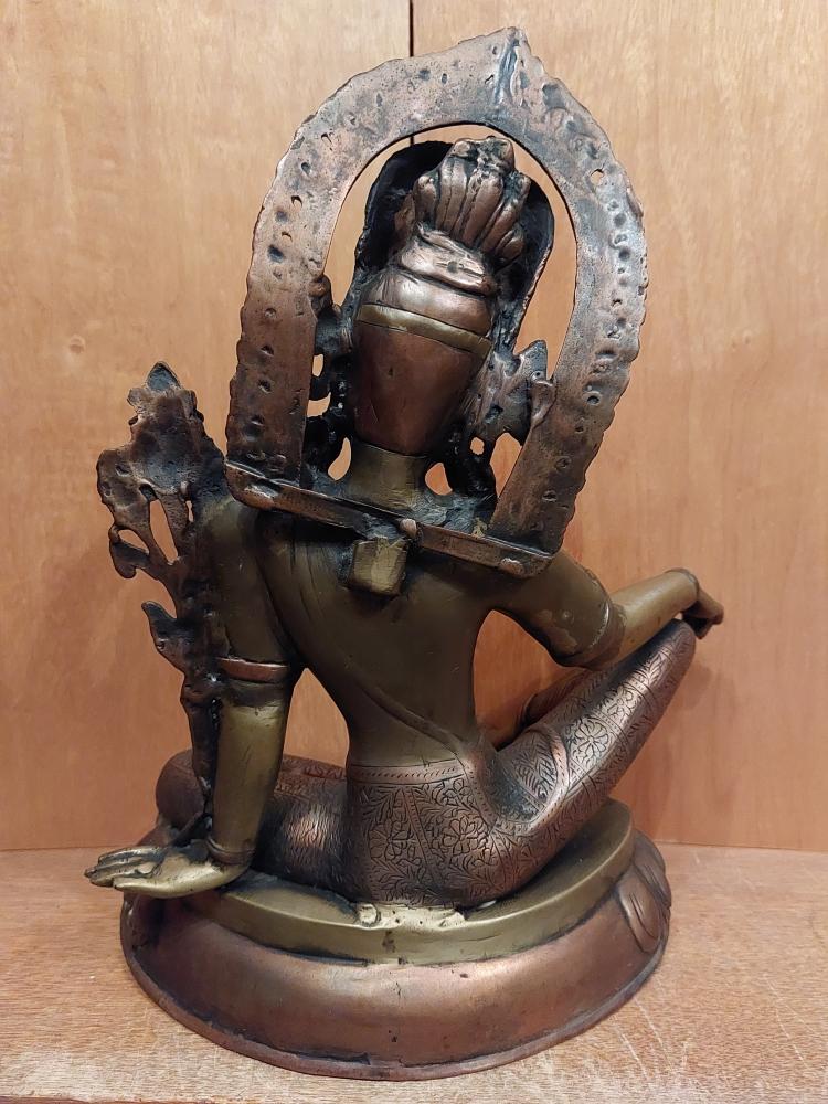 Bronze-Figur, Göttin Grüne Tara  - Nepal - 1. Hälfte 20. Jahrhundert