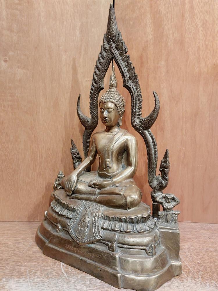 Bronze-Figur, Buddha im Feuerkranz  - Thailand - 2 Hälfte 20. Jahrhundert