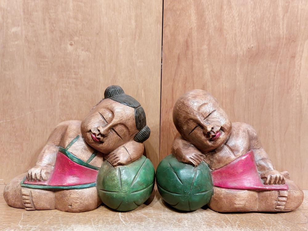 2 Figuren, Holz  - Thailand - 20. Jahrhundert