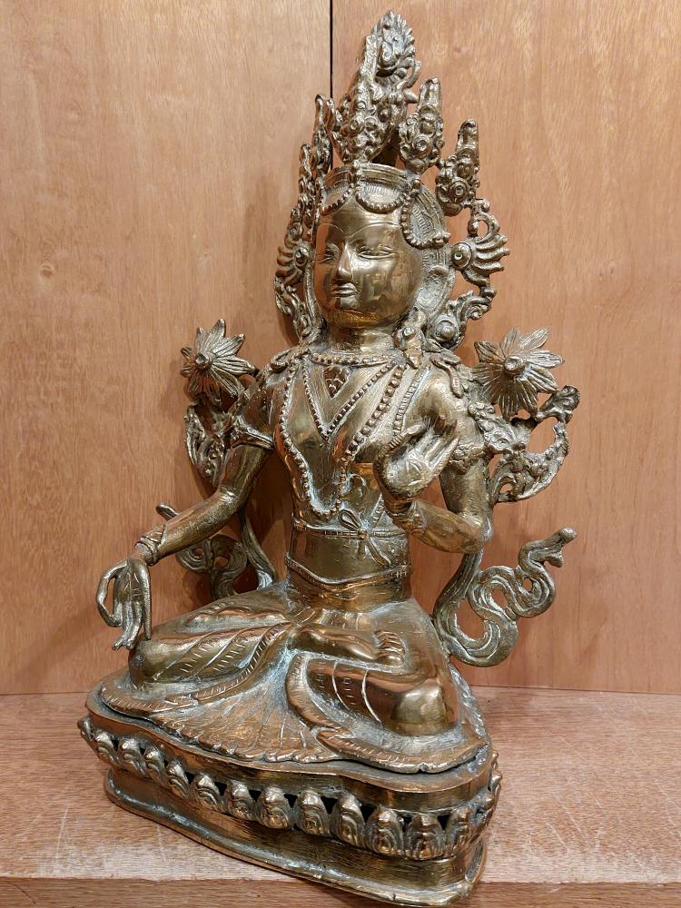 Messing-Figur, Göttin Weiße Tara  - Tibet - 2. Hälfte 20. Jahrhundert