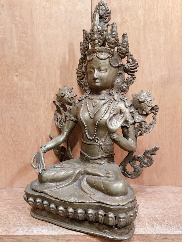 Bronze-Figur, Göttin Weiße Tara  - Tibet - Mitte 20. Jahrhundert