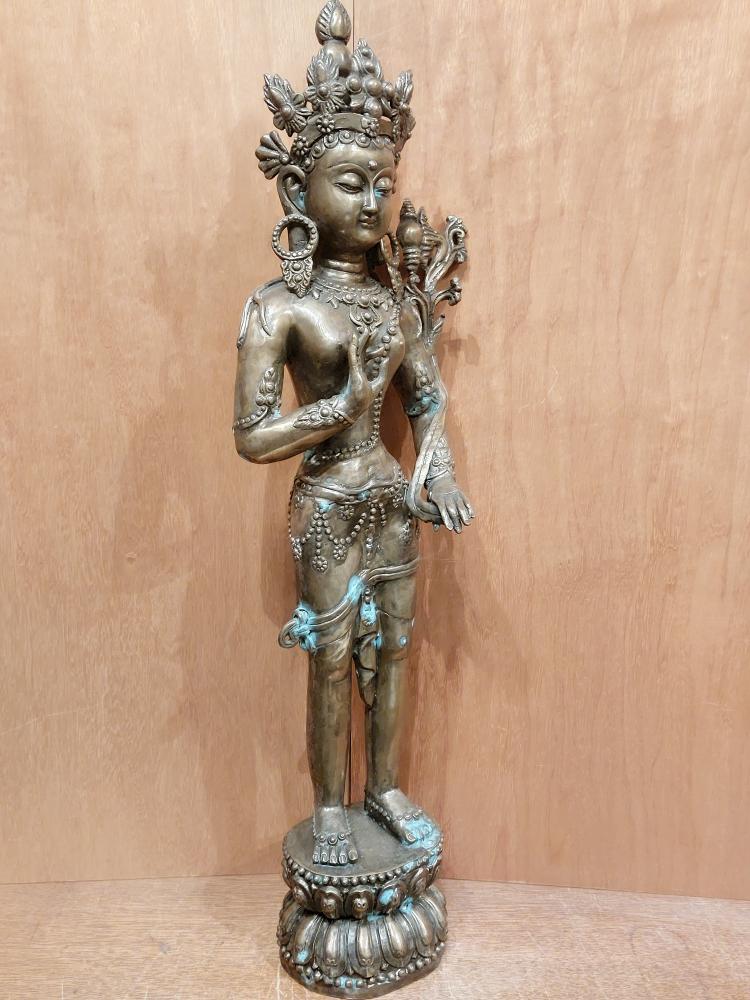 Bronze-Figur, Göttin Tara  - Indien - Mitte 20. Jahrhundert