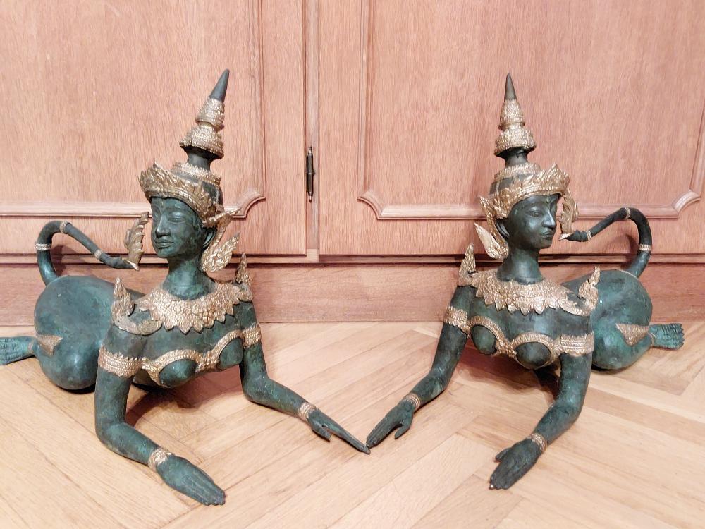 2 Bronze-Figuren, Kinnari  - Thailand - Mitte 20. Jahrhundert