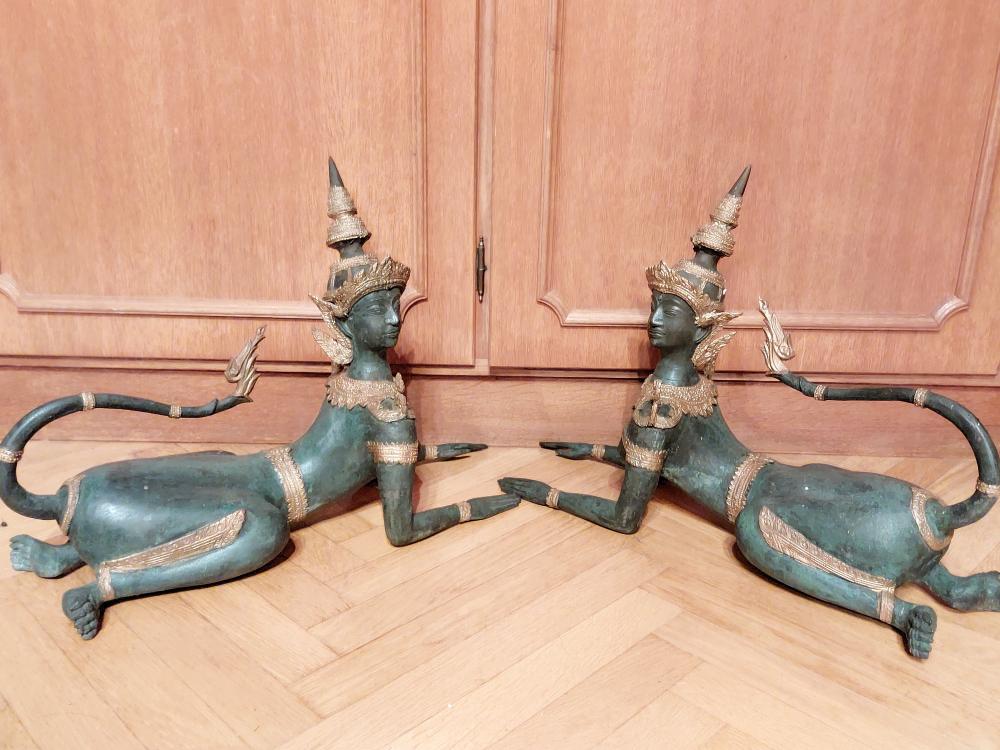 2 Bronze-Figuren, Kinnari  - Thailand - Mitte 20. Jahrhundert