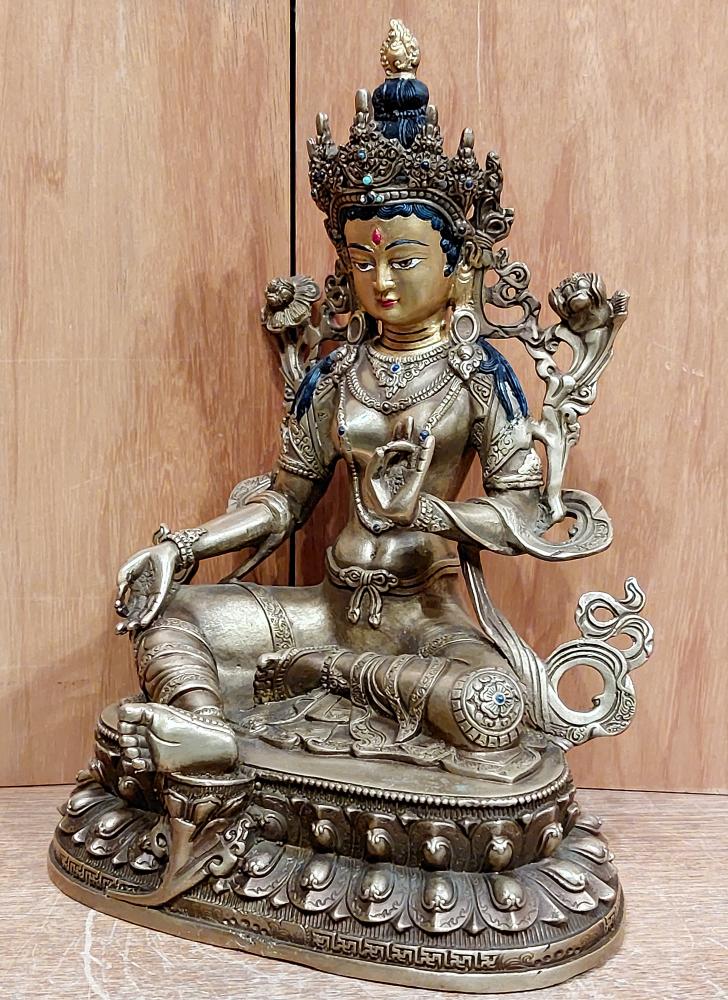 Bronze-Figur, Grüne Tara  - Nepal - 20. Jahrhundert