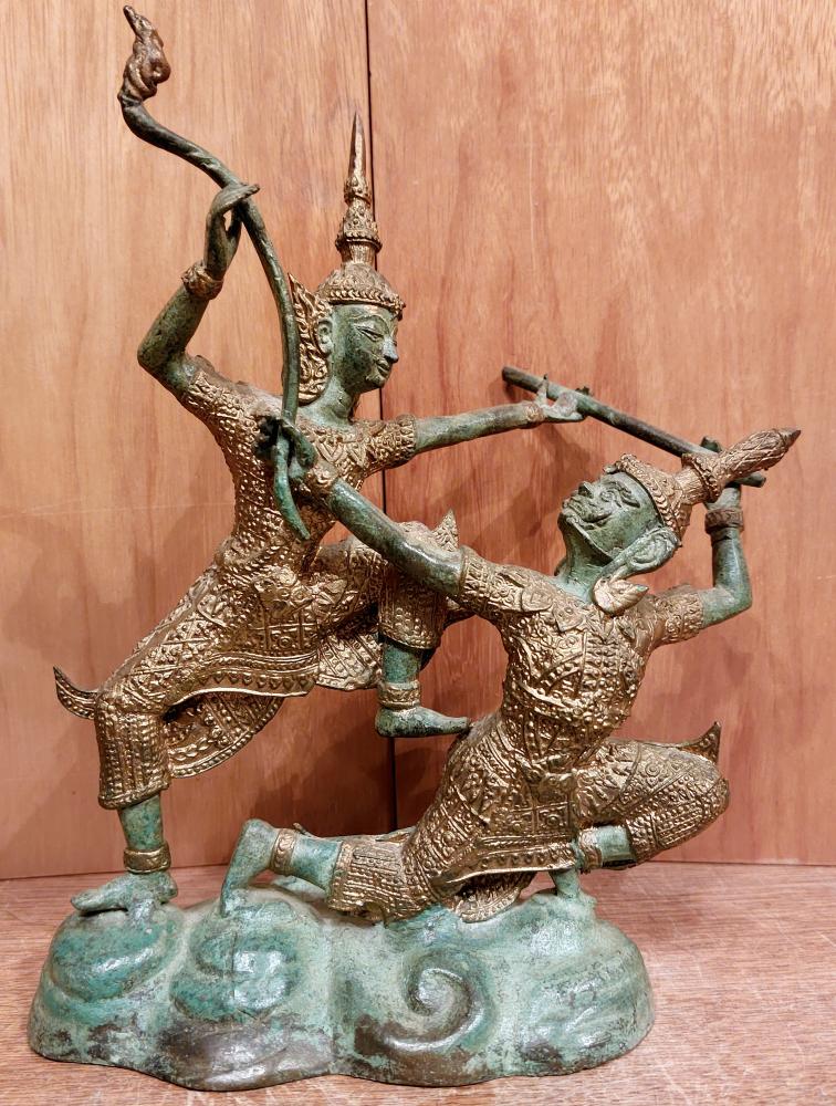 Bronze-Figur, Hanuman und Rama  - Thailand - 20. Jahrhundert