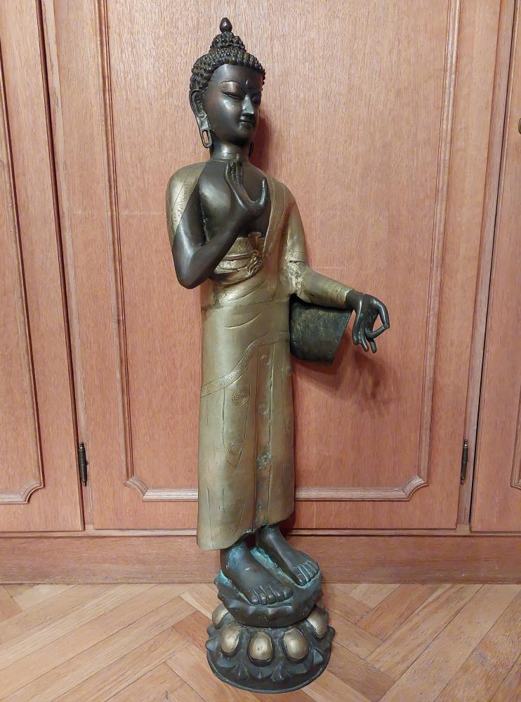 Bronze-Figur, Buddha (85cm) - Indien - Mitte 20. Jahrhundert