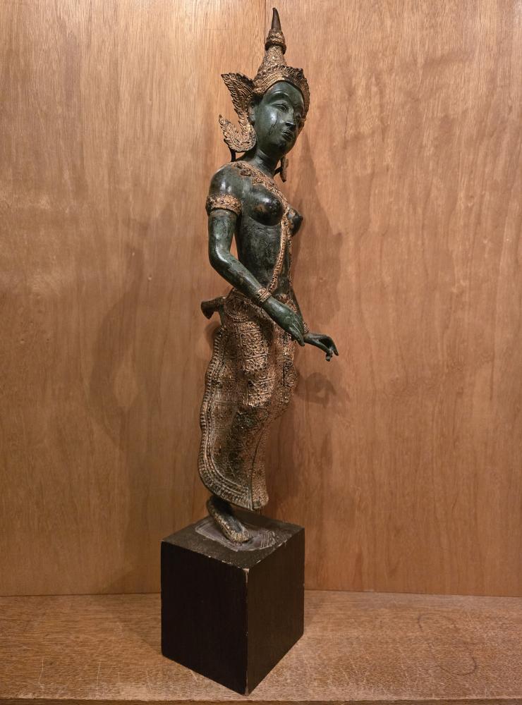 Bronze-Figur, Tempeltänzerin  - Thailand - Mitte 20. Jahrhundert