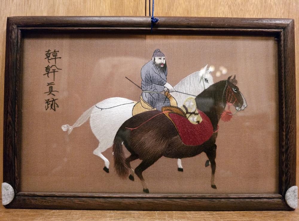 Bemalte Seide hinter Glas, Pferdemotiv  - Japan -
