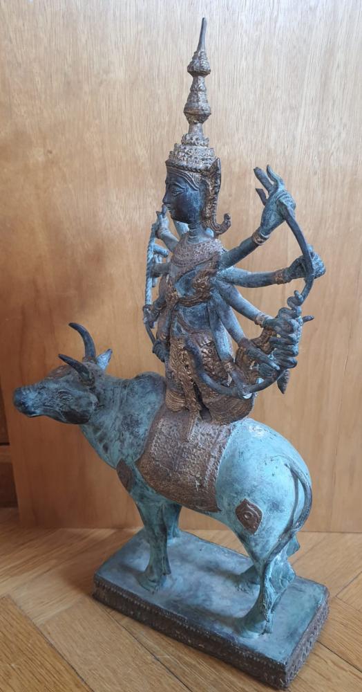 Bronze-Figur Gottheit Shiva auf Nandi  - Indien - 20. Jahrhundert