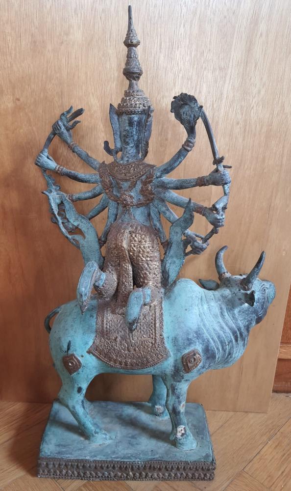Bronze-Figur Gottheit Shiva auf Nandi  - Indien - 20. Jahrhundert