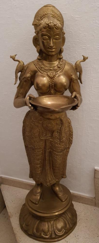 Messing-Figur, Göttin Laksmi  - Indien - Mitte 20. Jahrhundert
